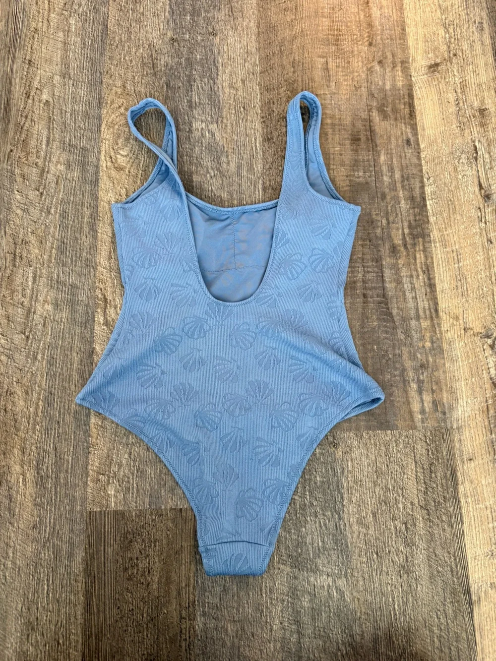 Aerie Cheeky One Piece Swimsuit Blue Textured Scoop Neck Size Large